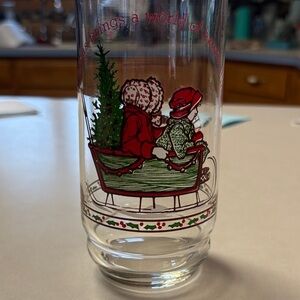 Vintage Holiday Glass with Sledding Children Graphic